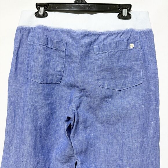 Lilly Pulitzer Pants Size Large Blue Chambray Linen Pull On Straight Wide Leg - Picture 5 of 13